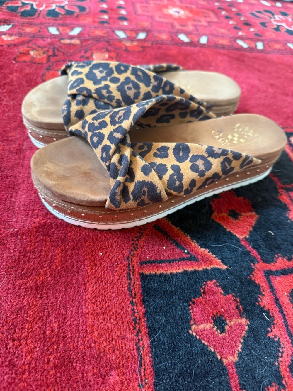 Vince Camuto Leopard Crossband Slide Sandals - Brown/Black - Picture 3 of 5